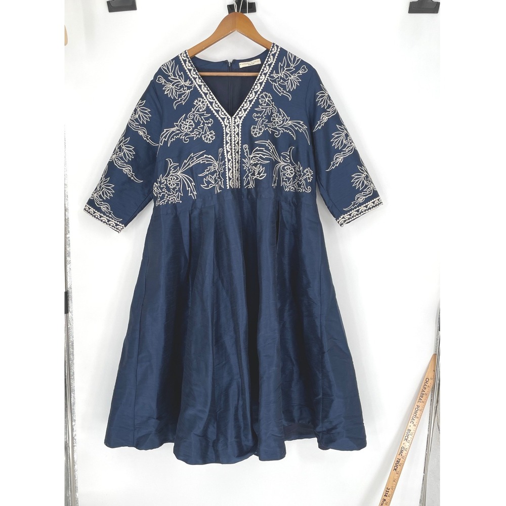 Wayward Fancies eShakti Women Dress Custom Kimono Style Blue Embroidered Floral